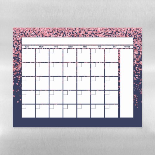 Navy Blue Blush Pink Glitter Monthly Calendar Magnetic Dry Erase Sheet