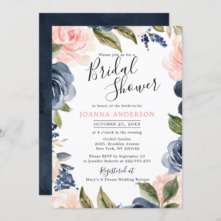 Gold Navy Fuchsia Bohemian Bridal Shower Invitation