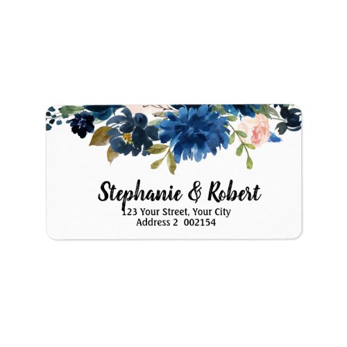 Navy Blue Blush Pink Rose Boho Floral Address Label