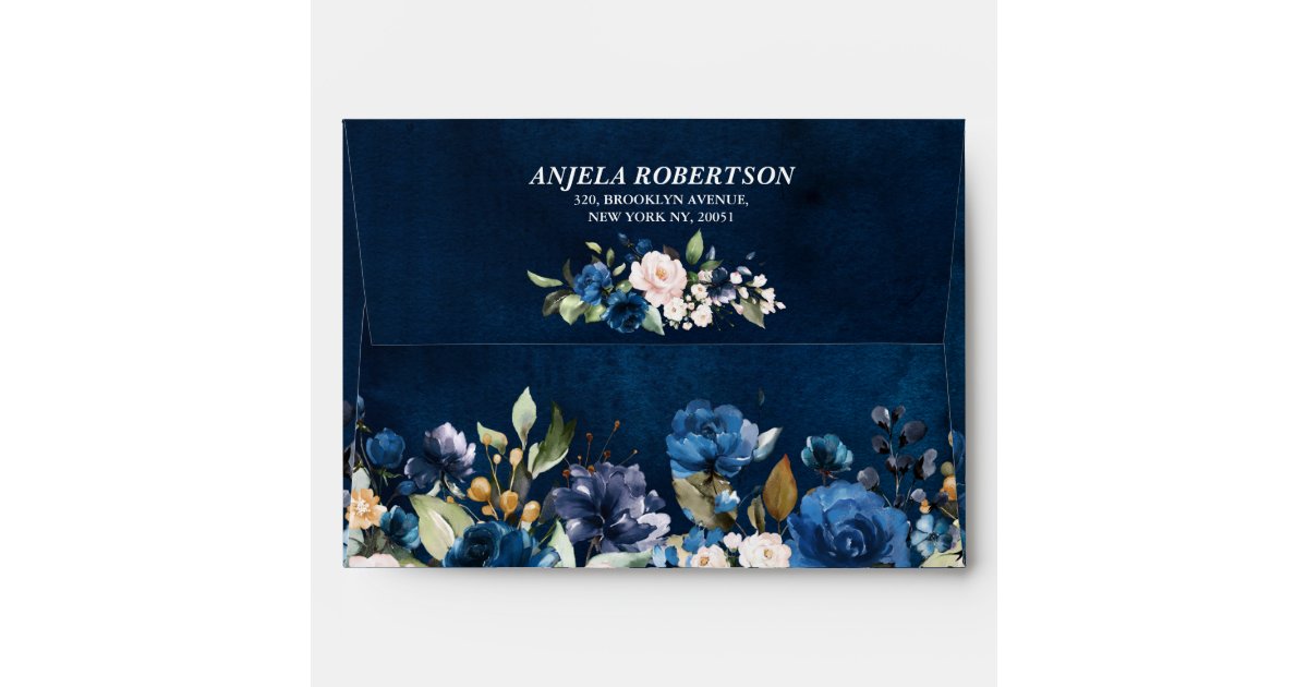 Navy Blue Blush Pink Rose Boho Floral Wedding Envelope Zazzle