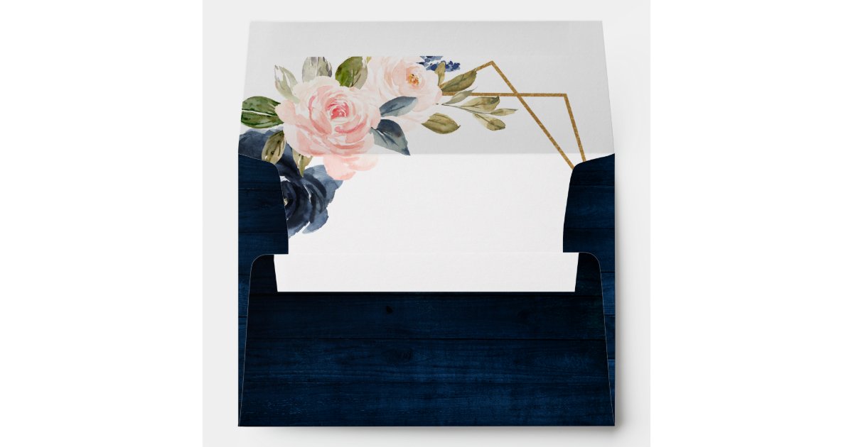 Navy Blue Blush Pink Rose Boho Geometric Wedding Envelope | Zazzle
