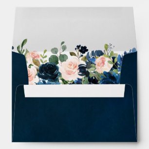 Navy Blue Blush Pink Rose Boho Wedding Envelope