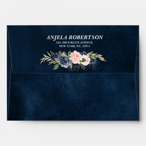 Navy Blue Blush Pink Rose Boho Wedding Envelope Zazzle