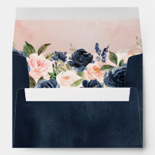 Navy Blue Blush Pink Rose Boho Wedding Envelope