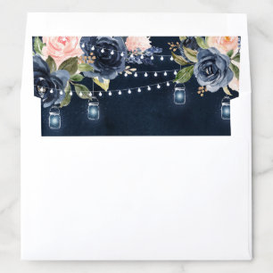 Navy Blue Blush Pink Rose Boho Wedding Envelope Liner