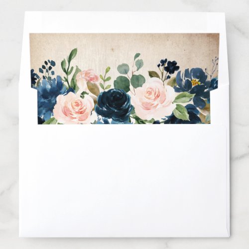 Navy Blue Blush Pink Rose Boho Wedding Envelope Liner