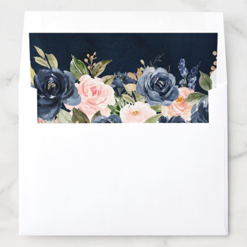 Navy Blue Blush Pink Rose Boho Wedding Envelope Liner