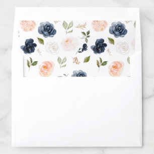 Navy Blue Blush Pink Rose Boho Wedding Envelope Liner