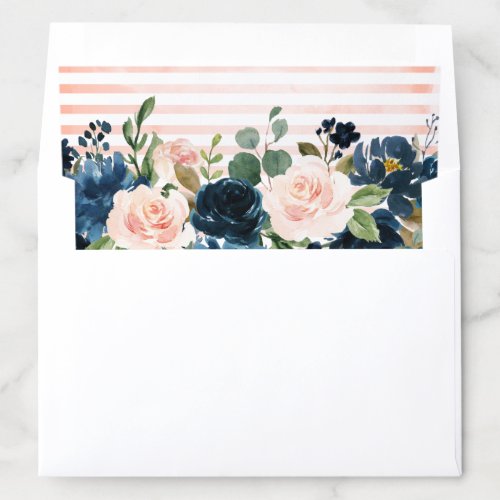 Navy Blue Blush Pink Rose Boho Wedding Envelope Liner