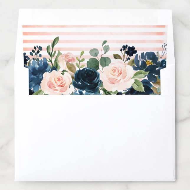 Navy Blue Blush Pink Rose Boho Wedding Envelope Liner (In Envelope)