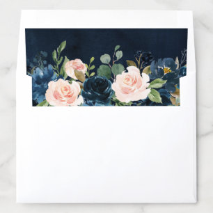Navy Blue Blush Pink Rose Boho Wedding Envelope Liner