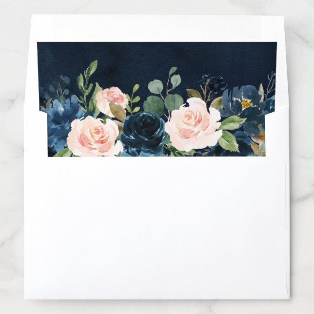 Navy Blue Blush Pink Rose Boho Wedding Envelope Liner (In Envelope)