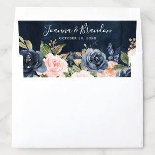 Navy Blue Blush Pink Rose Boho Wedding Envelope Liner