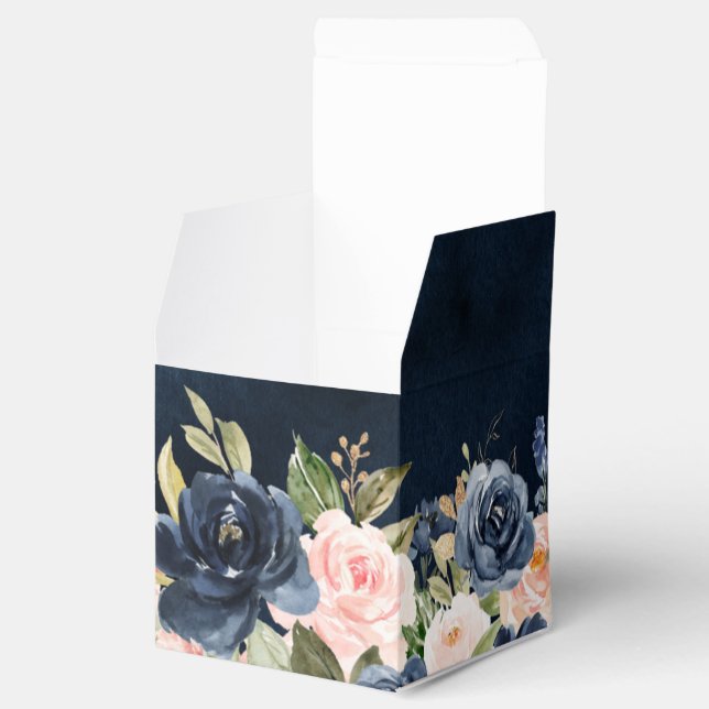 Navy Blue Blush Pink Rose Boho Wedding Favor Boxes (Opened)