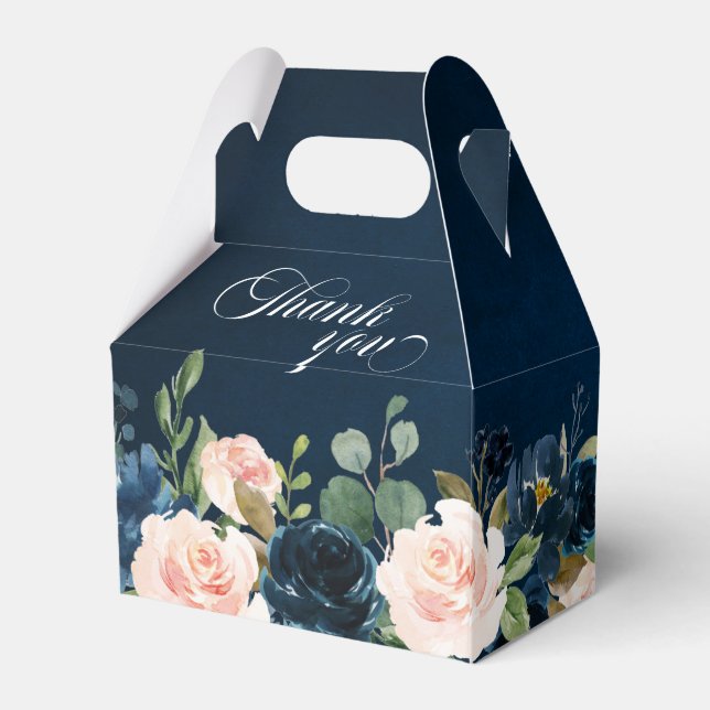 Navy Blue Blush Pink Rose Boho Wedding Favor Boxes (Back Side)