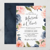 Navy Blue Blush Pink Rose Boho Wedding