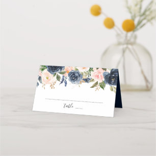 Navy Blue Blush Pink Rose Boho Wedding Place Card