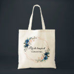 Navy Blue Blush Pink Rose Botanical Geometric Gift Tote Bag<br><div class="desc">Elegant and modern romantic watercolor floral bridesmaid gift tote bag features a bouquet of Navy blue, royal blue , blush pink, peach watercolor roses with matching foliage. Perfect for a fall / midsummer wedding. Please find more matching designs and variations from my "blissweddingpaperie" store. And feel free to contact me...</div>