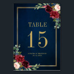 Navy Blue Blush Pink Rose Botanical Table Number<br><div class="desc">Elegant and modern romantic geometric watercolor floral wedding table number card features a beautiful burgundy / marsala , blush pink, peach , navy blue watercolor roses with matching foliage on navy blue rustic wood background and gold frame. Perfect for a fall / midsummer wedding. Please find more matching designs and...</div>