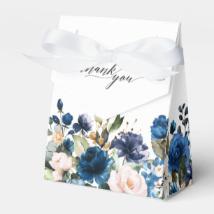 Navy Blue Blush Pink Rose Botanical Wedding Favor Boxes