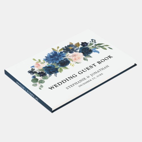 Navy Blue  Blush Pink Rose Botanical Wedding Guest Book