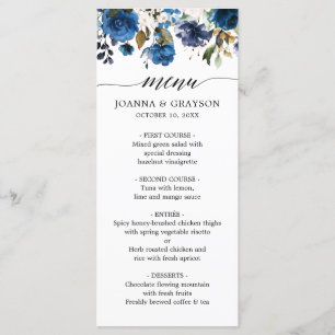 Navy Blue Blush Pink Rose Botanical wedding Menu