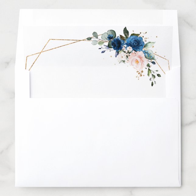 Navy Blue Blush Pink Rose Geometric Wedding Envelope Liner (In Envelope)