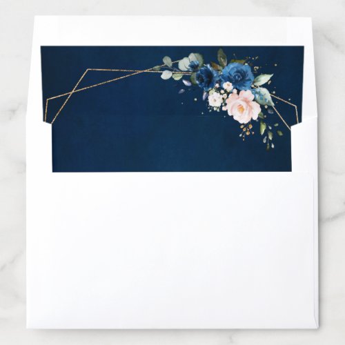 Navy Blue Blush Pink Rose Geometric Wedding Envelope Liner