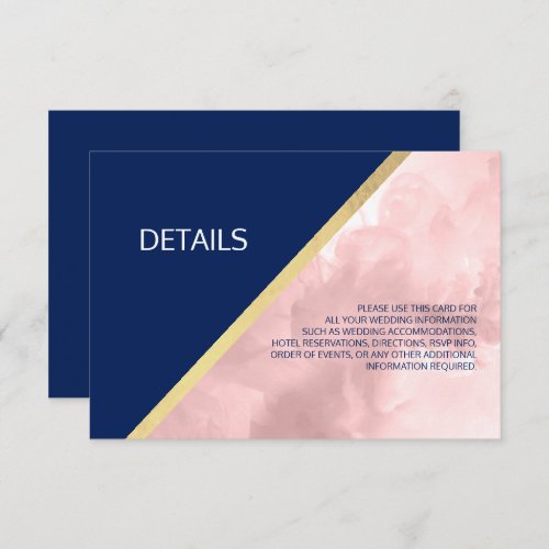 Navy Blue  Blush Pink Rose Watercolor Wedding Invitation