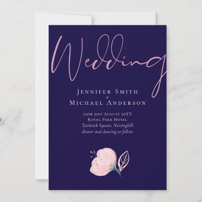Navy Blue Blush Pink Rosegold Wedding Budget (Front)
