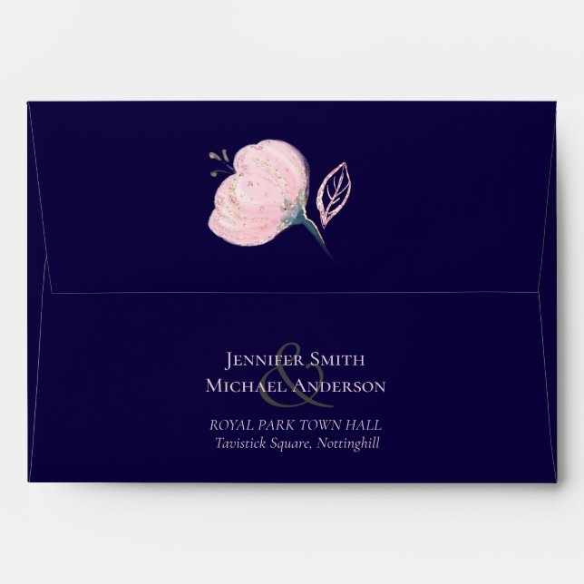 Navy Blue Blush Pink Rosegold Wedding Budget Envelope (Back (Top Flap))