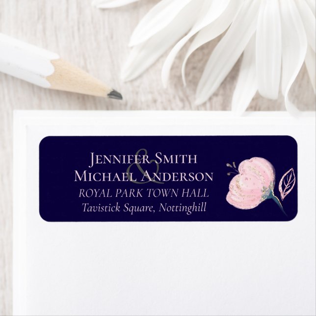 Navy Blue Blush Pink Rosegold Wedding Budget Label (Insitu)