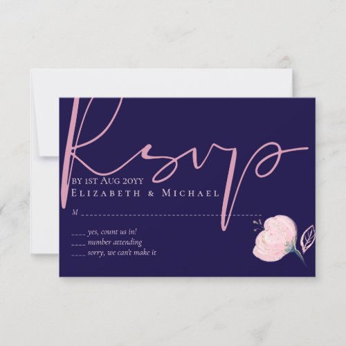 Navy Blue Blush Pink Rosegold Wedding Budget RSVP Card