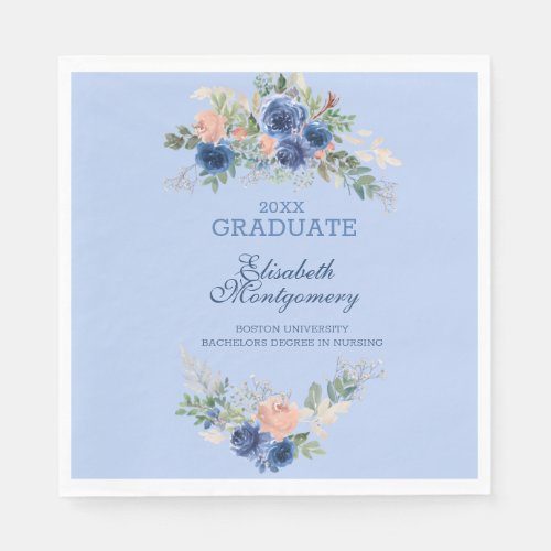 Navy Blue Blush Pink Roses Boho Graduation Napkins