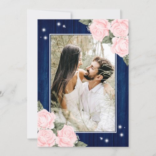 Navy Blue Blush Pink Roses Photo Save The Date