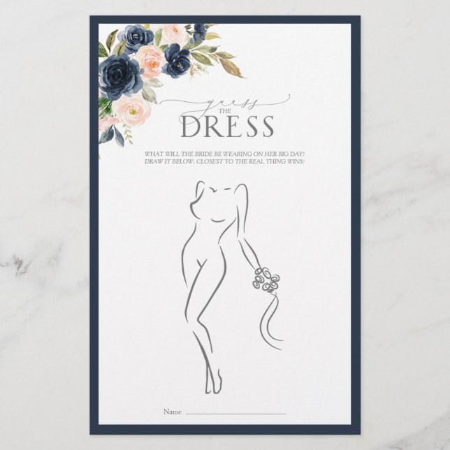 Navy Blue Blush Pink Watercolor Bridal Shower Game (Front)