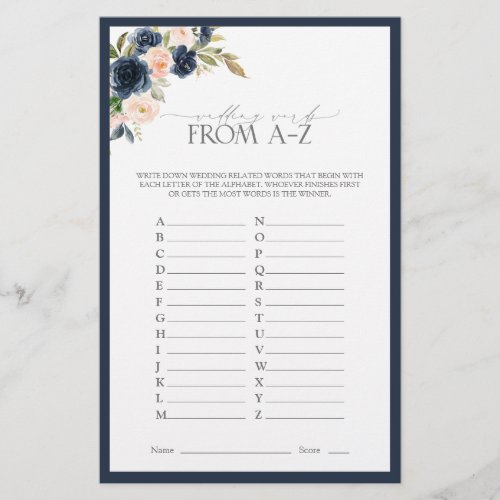 Navy Blue Blush Pink Watercolor Bridal Shower Game