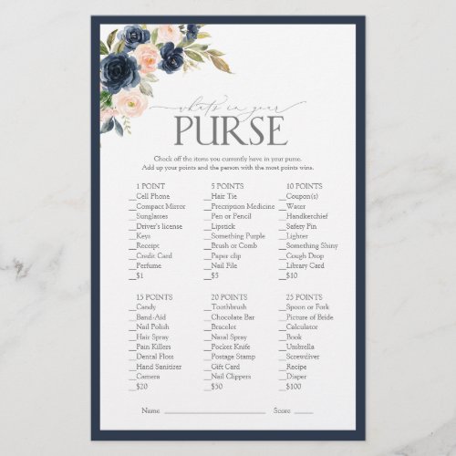 Navy Blue Blush Pink Watercolor Bridal Shower Game