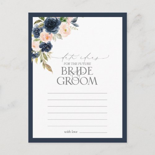 Navy Blue Blush Pink Watercolor Floral Date Ideas Postcard