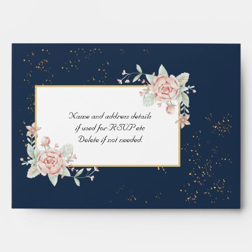 Navy Blue Blush Pink Wedding Envelope