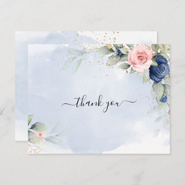 Navy blue & Blush Pink wedding thank you card (Front/Back)