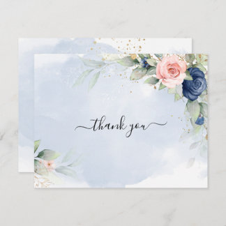 Navy blue & Blush Pink wedding thank you card
