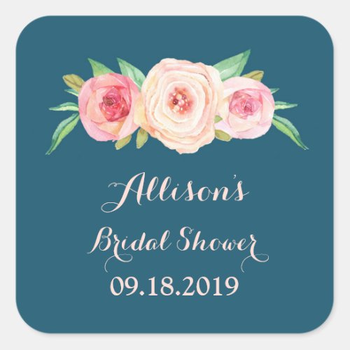 Navy Blue Blush PinkFloral Bridal Shower Favor Tag