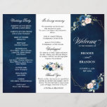 Navy Blue Blush Rose Trifold Wedding Program<br><div class="desc">Elegant and modern floral midsummer wedding tri fold program features a bouquet of watercolor roses in shades of Navy Blue, dusty pink , sage with lush green botanical leaves and eucalyptus. Please find more matching designs and variations from my "blissweddingpaperie" store. And feel free to contact me for further customization...</div>