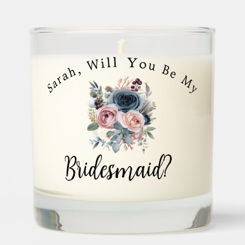 Navy Blue Blush Rose Will You Be My Bridesmaid Scented Candle