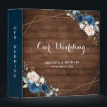 Navy Blue Blush Rustic Wood Gold Geometric Wedding 3 Ring Binder<br><div class="desc">Dark navy blue floral geometric wedding binder featuring elegant bouquet of navy blue, royal blue , white , blush rose and sage green eucalyptus leaves and elegant glitter geometric neutral frame on rustic wood background. Please contact me for any help in customization or if you need any other product with...</div>