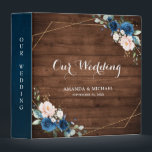 Navy Blue Blush Rustic Wood Gold Geometric Wedding 3 Ring Binder<br><div class="desc">Dark navy blue floral geometric wedding binder featuring elegant bouquet of navy blue, royal blue , white , blush rose and sage green eucalyptus leaves and elegant glitter geometric neutral frame on rustic wood background. Please contact me for any help in customization or if you need any other product with...</div>