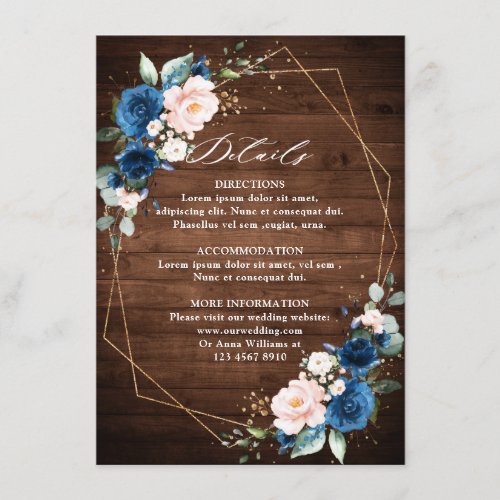Navy Blue Blush Rustic Wood Gold Geometric Wedding Enclosure Card
