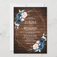 Navy Blue Blush Rustic Wood Gold Geometric Wedding