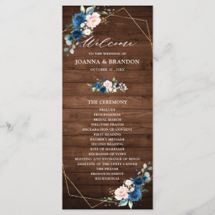 Navy Blue Blush Rustic Wood Gold Geometric Wedding Program